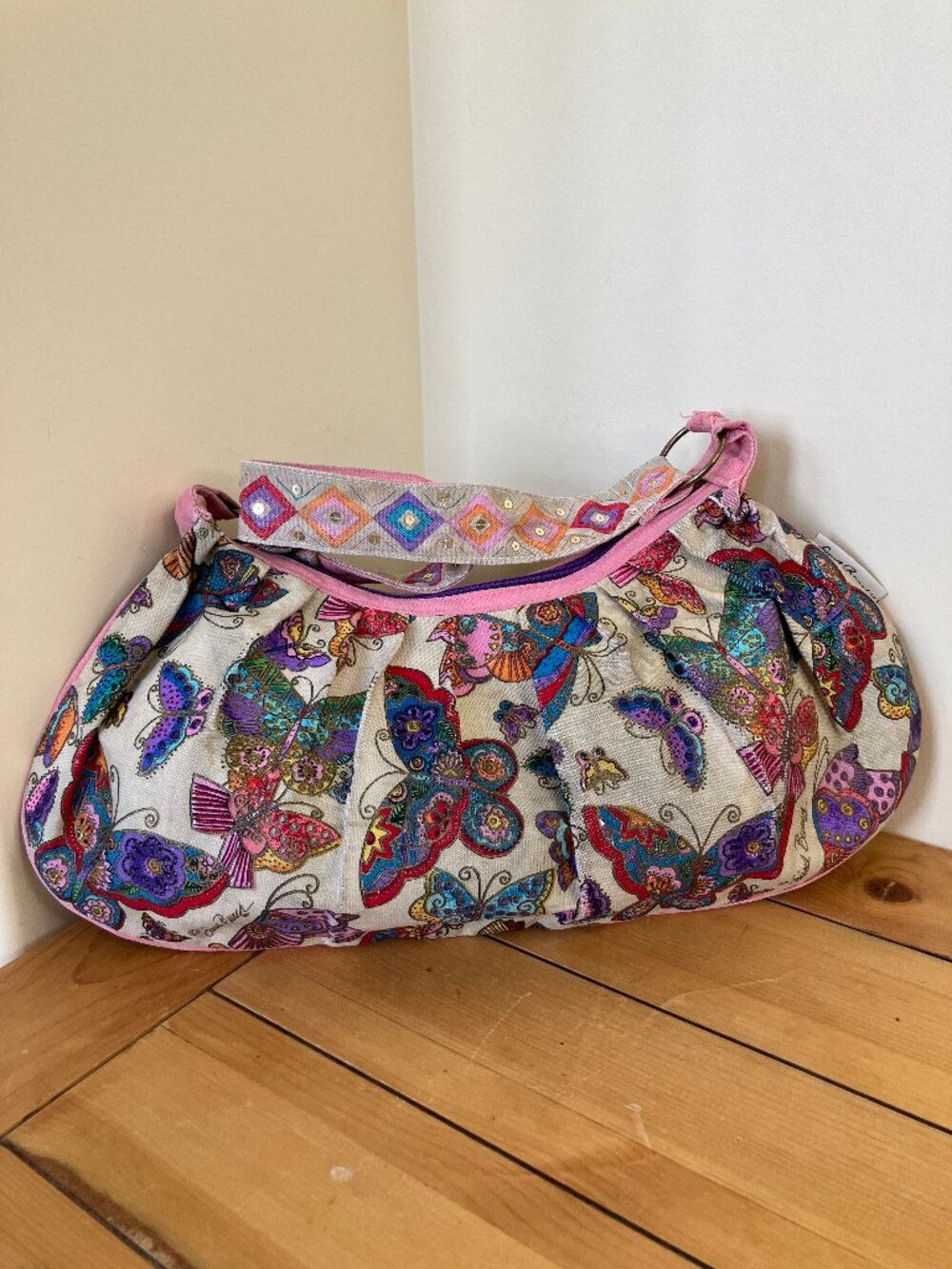 Laurel Burch Butterfly Print Shoulder Bag Canvas Purse Vintage Y2K - Picture 7 of 14